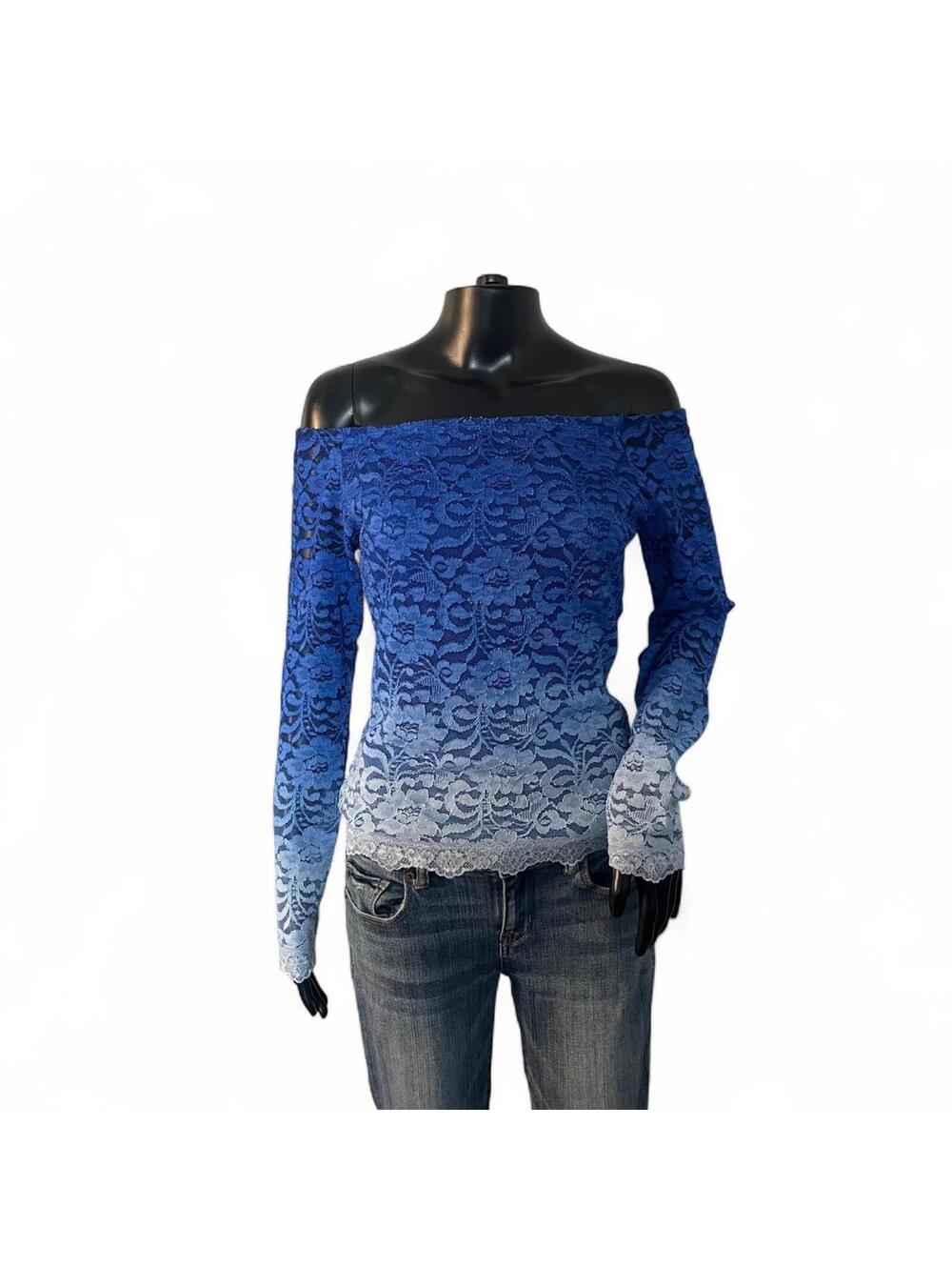 Vintage Y2k Venus Blue Ombre Lace Off-Shoulder Top